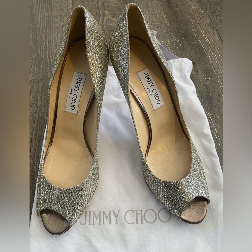 Jimmy Choo Glittering Gold Peep Toe Heels